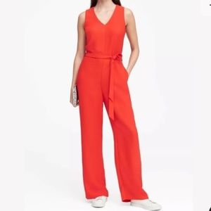 NWT Banana Republic V-Neck Wide Leg Jumpsuit Red Sz 14